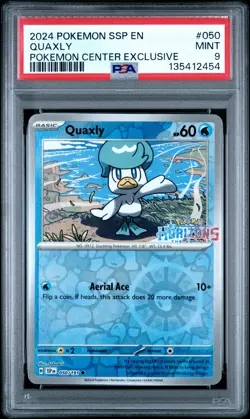 2024 POKEMON SSP EN-SURGING SPARKS POKEMON CENTER EXCLUSIVE #050 QUAXLY PSA 9 - Image 1