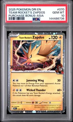 PSA 10 Team Rocket's Zapdos 070/182 Asia Exclusive Stamp Pokemon - Image 1