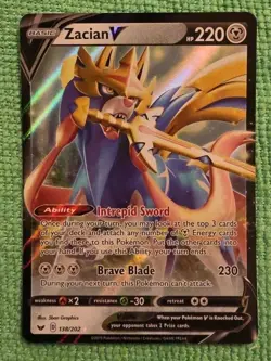 Zacian V - 138/202 Ultra Rare Sword & Shield Base Set Pokemon TCG Holo - Image 1