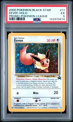 2000 POKEMON BLACK STAR #11 EEVEE HOLO PROMO POKEMON LEAGUE PSA 5 EX - Image 1