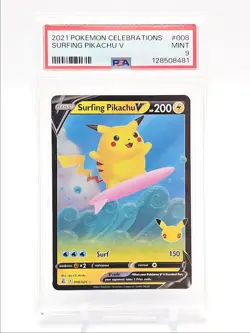 SURFING PIKACHU V 2021 POKEMON CELEBRATIONS CLASSIC RARE 008/025 PSA 9 Q6222 - Image 1