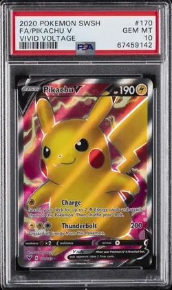 2020 POKEMON SWORD & SHIELD VIVID VOLTAGE #170 FULL ART/PIKACHU V PSA 10 - Image 1