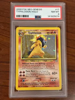 Pokemon Typhlosion TCG Neo Genesis Holo Card 17/111 Unlimited Rare, PSA 8 - Image 1