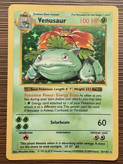 Pokemon TCG Venusaur Base Set Shadowless Holo Rare Card #15/102 Vintage MP - Image 1