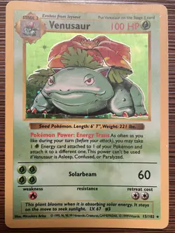 Pokemon TCG Venusaur Base Set Shadowless Holo Rare Card #15/102 Vintage MP - Image 2