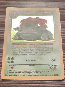 Pokemon TCG Venusaur Base Set Shadowless Holo Rare Card #15/102 Vintage MP - Image 3