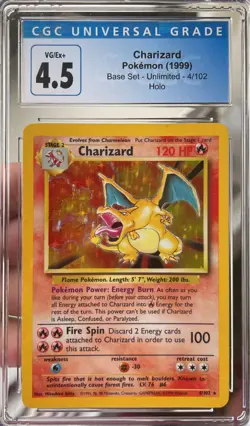1999 Pokemon Base Set Unlimited Charizard Holo CGC 4.5 WOTC Vintage #4 - Image 1