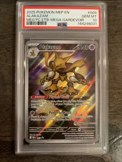 2025 Pokemon MEP EN ALAKAZAM MEG PC ETB 009 Pokemn Center Stamped PSA 10 031 - Image 1