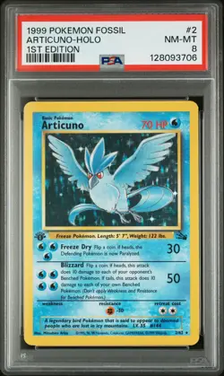 1999 POKEMON FOSSIL 1ST EDITION #2 ARTICUNO-HOLO PSA 8 - Image 1