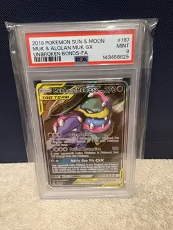 Pokemon Muk & Alolan Muk GX 197/214 Alt Art SM Unbroken Bonds PSA 9 MINT - Image 1