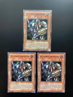 Yugioh Vilepawn Archfiend DR1-EN229 Common Unlimited Edition Damaged X3 - Image 1