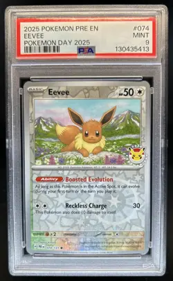 2025 Pokemon Prismatic Evolutions Eevee Poke Day Stamp #074/131 PSA 9 - Image 1