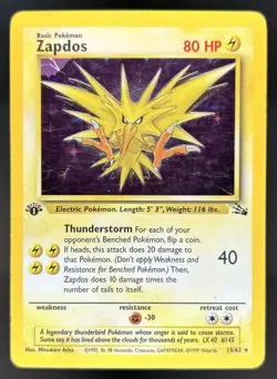 1999 Pokemon Fossil 1st Edition Zapdos #15/62 - Image 1