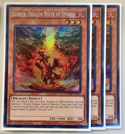 Yugioh! 3x Burner, Dragon Ruler of Sparks BLMM-EN123 Secret Rare 1st Ed NM - Image 1