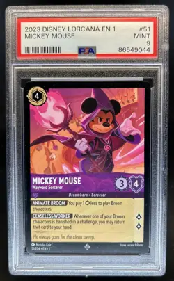 2023 Disney Lorcana Mickey Mouse - Wayward Sorcerer #51/204 PSA 9 - Image 1