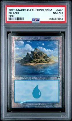2023 MTG COMMANDER MASTERS FOIL #440 ISLAND PSA 8 - Image 1