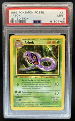 1999 Pokemon Fossil 1st Edition Arbok #31/62 PSA 9 - Image 1