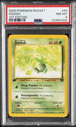 2000 POKEMON ROCKET 1ST ED #63 ODDISH PSA 8 - Image 1