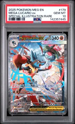 2025 POKEMON MEGA EVOLUTION SPECIAL ILLUSTRATION RARE MEGA LUCARIO EX PSA 10 - Image 1