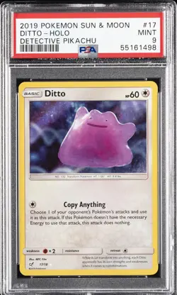 2019 POKEMON SUN & MOON DETECTIVE PIKACHU #17 DITTO-HOLO PSA 9 - Image 1