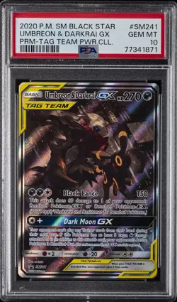 2020 POKEMON SM BLACK STAR PROMO #SM241 UMBREON & DARKRAI GX PSA 10 - Image 1