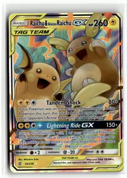 2019 Pokemon - Sun & Moon Unified Minds Raichu & Alolan Raichu-GX #54/236 - Image 1
