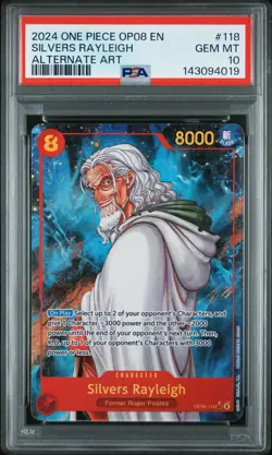 2024 ONE PIECE OP08-TWO LEGENDS ALTERNATE ART #118 SILVERS RAYLEIGH PSA 10 - Image 1