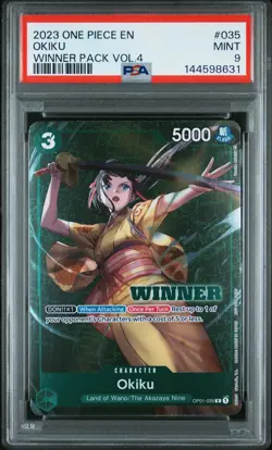 2023 ONE PIECE PROMOS WINNER PACK VOL.4 #035 OKIKU PSA 9 - Image 1