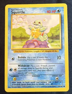 Pokemon TCG Squirtle Base Set 63/102 Common 40 HP Vintage Card (English) - Image 1