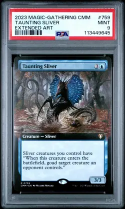 2023 MTG COMMANDER MASTERS EXTENDED ART #759 TAUNTING SLIVER PSA 9 - Image 1
