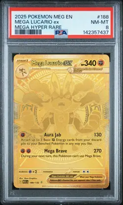 2025 POKEMON MEG EN-MEGA EVOLUTION MEGA HYPER RARE #188 MEGA LUCARIO EX PSA 8 - Image 1
