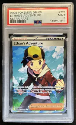 2025 Pokemon Destined Rivals Ethan's Adventure Full Art #221/182 PSA 9 - Image 1