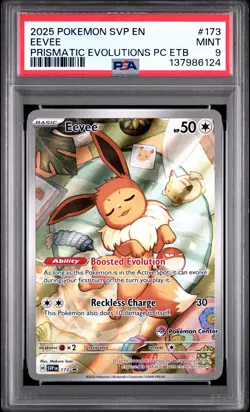 2025 POKEMON PRISMATIC EVOLUTIONS POKEMON CENTER ETB PROMO SVP #173 EEVEE PSA 9 - Image 1