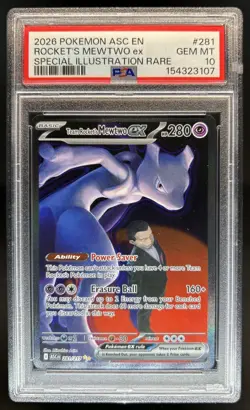 2026 Pokemon Team Rocket's Mewtwo ex Special Illustration Rare #281/217 PSA 10 - Image 1