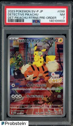 2023 Pokemon SV-P Japanese Pre-Order #098 Detective Pikachu PSA 7 NM - Image 1