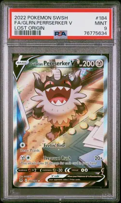 2022 Pokemon Sword & Shield Lost Origin Galarian Perrserker V PSA 9 #184/196 - Image 1