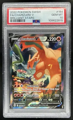 2022 Pokemon SWSH Brilliant Stars Charizard V #154/172 PSA 10 GEM MINT - Image 1
