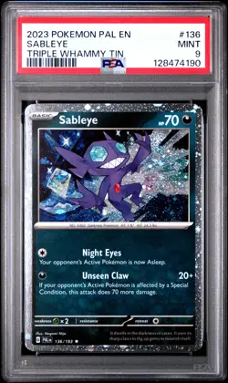 2023 POKEMON PAL EN-PALDEA EVOLVED TRIPLE WHAMMY TIN #136 SABLEYE PSA 9 - Image 1