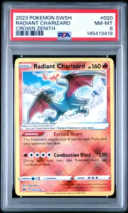 2023 POKEMON SWORD & SHIELD CROWN ZENITH #020 RADIANT CHARIZARD PSA 8 - Image 1