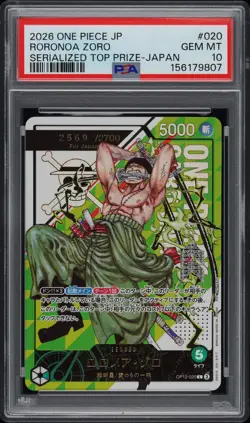 2026 ONE PIECE JPN SERIALIZED TOP PRIZE #020 RORONOA ZORO 2569/2700 PSA 10 - Image 1