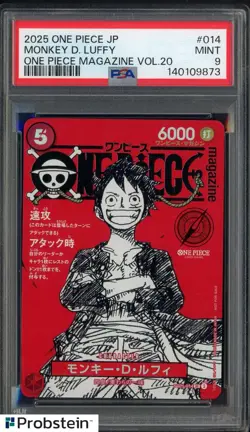 2025 ONE PIECE JPN PROMOS ONE PIECE MAGAZINE VOL.20 #014 MONKEY D. LUFFY PSA 9 - Image 1