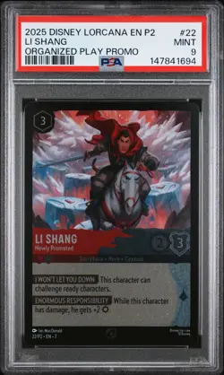 2025 DISNEY LORCANA EN P2-PROMO #22 LI SHANG - NEWLY PROMOTED PSA 9 - Image 1