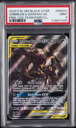 2020 POKEMON SM BLACK STAR PROMO TAG TEAM POWERS COLL UMBREON & DARKRAI GX PSA 9 - Image 1