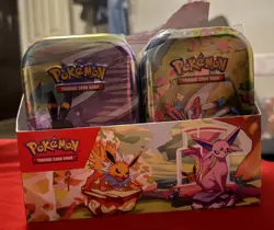 Pokemon TCG Prismatic Evolutions Full Set of 8 Sealed Mini Tins With Display - Image 3
