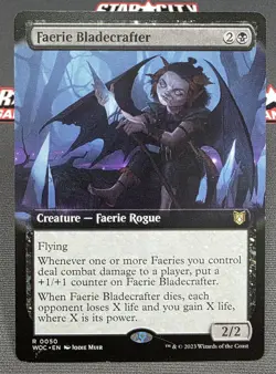 MTG Faerie Bladecrafter- DAMAGED -Wilds of Eldraine Commander Magic Card #050 - Image 1