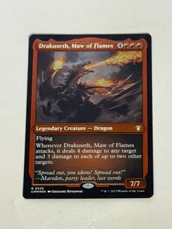 MTG FOIL Etched Drakuseth, Maw of Flames Commander Masters Magic the Gathering - Image 1