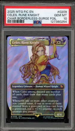 Magic MTG Celes Rune Knight FIC CHAR Borderless Surge Foil #0209 PSA 10 Gem Mint - Image 1