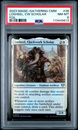 2023 MTG COMMANDER MASTERS FOIL #38 LOSHEEL, CLOCKWORK SCHOLAR PSA 8 - Image 1