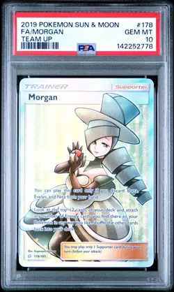 2019 POKEMON SUN & MOON TEAM UP #178 FULL ART/MORGAN PSA 10 - Image 1
