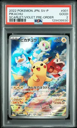 2022 POKEMON JAPANESE SV PROMO SCARLET & VIOLET PRE-ORDER #001 PIKACHU PSA 2 - Image 1